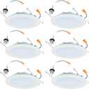HALO HLBT 6 Pack 6 in Slim LED Recessed Light Trim with Selectable Color Temperature 2700K, 3000K, 3500K, 4000K, 5000K Dimmable Wet Location Indoor Outdoor New Construction Remodel - HLBT609FS5-6PK