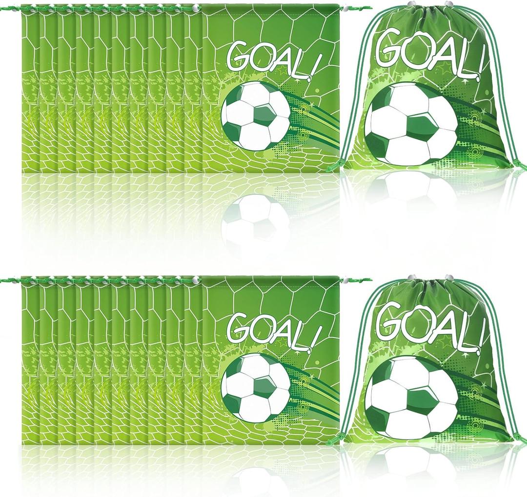 Xuhal 24 Pcs Soccer Drawstring Bags Soccer Party Favors Snack Goodie Gift Bags Sport Ball Drawstring Backpack for Team Ball Birthday Party Decoration Baby Shower Supplies(Green, White)