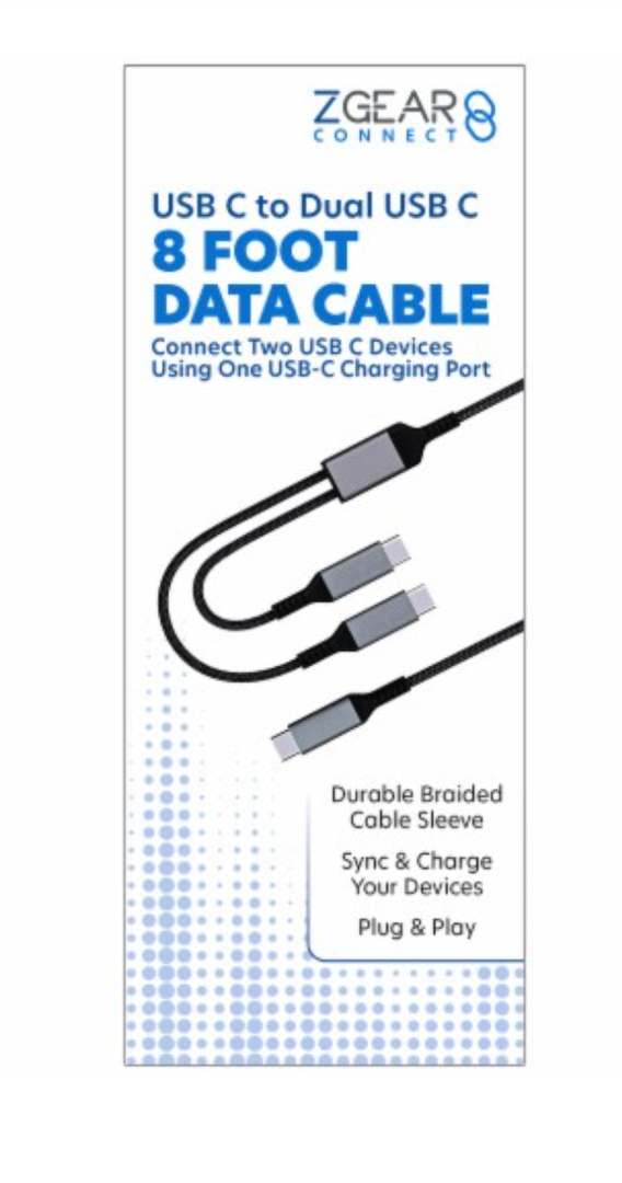 Zgear USB C to 2 USB C Braided 8 Foot Cable