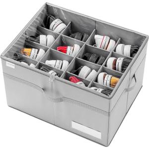 Shoe Organizer for Closet, Fits 16 Pairs, Large Shoe Box Storage Containers, Clear Foldable Shoe Storage Bins w/Bottom Support, Space Saving Shoes Holder w/Reinforced Handles, Gray