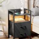 Lazzanto Night Stand Bedside Charger Bedroom - Nightstand with Charging Station & LED Light Strip, Night Stand with Storage Shelf & 2 Fabric Drawers, Morden End Table with U-S-B Ports & AC Outlets