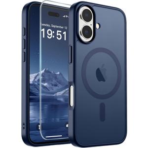 SUPFINE Magnetic for iPhone 17 Case with Screen Protector (Compatible with MagSafe)(Military Grade Drop Protection) Translucent Matte Shockproof with Anti-Fingerprint Phone Cover,Dark Blue