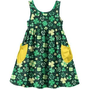 Vieille Little Girls Sleeveless Dress Cute Summer Sundress with Pocket 2-7 Years (St Patricks)