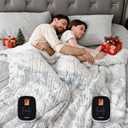 WOOMER Heated Blanket King Size Electric Blanket 90"x 100", Faux Fur Fast Heating, 10 Heating Levels & 0.5-12H Auto Off, Dual Control, Over-Heat Protection, ETL Certification (Marble Blue)