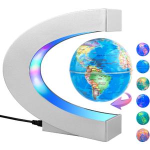 MOKOQI Magnetic Levitating Globe with LED Light, Cool Tech Gift for Men Father Boys and Girls, Birthday Gifts for Kids, Floating Globes World Desk Gadget Decor in Office Home Display (Silver)