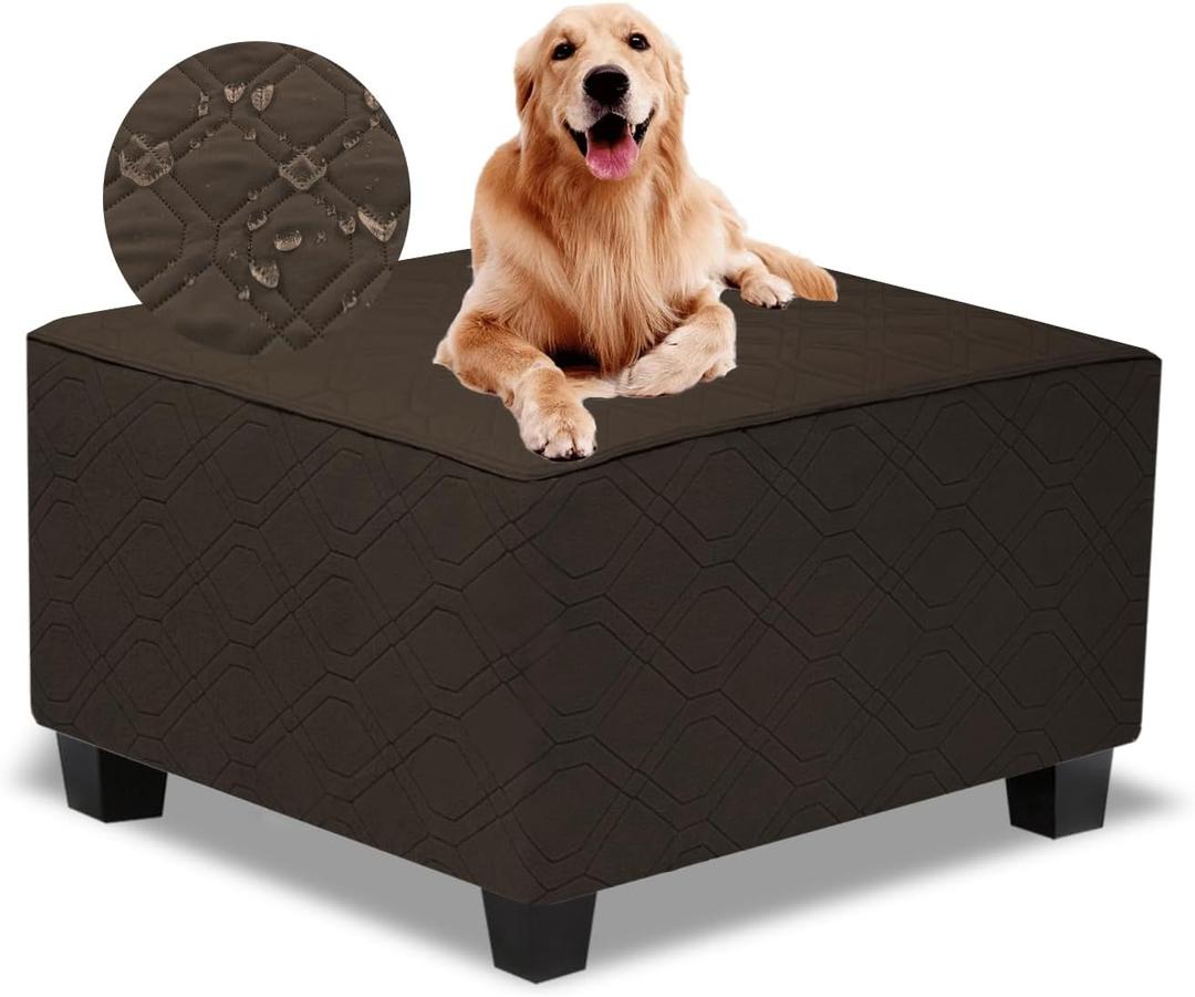 Ottoman Cover Square,Waterproof Square Ottoman Covers Thick Slipcover for Living Room,Washable Storage Footstool Furniture Protector for Dogs,Pets,Chocolate,X-Large (XL Length&Width:43"-46",Height:14"-20")