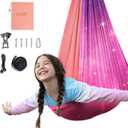 OUTREE Sensory Swing for Kids, Double Layer Therapy Hammock, Indoor Swing with 360 Swivel Hanger Kit and Adjustable Straps, Autism Sensory Product for Autism, ADHD or SPD (Pink Starry-Sky Printed)