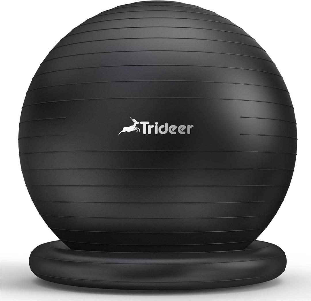 Trideer Exercise Ball for Office Desk, Yoga Ball Chair to Relieve Back Pain, Stability & Fitness Ball Seat with Base, Home Gym Core Workout, Abs, Stretching & Therapy (L(23-26ines/58-65cm), Black)
