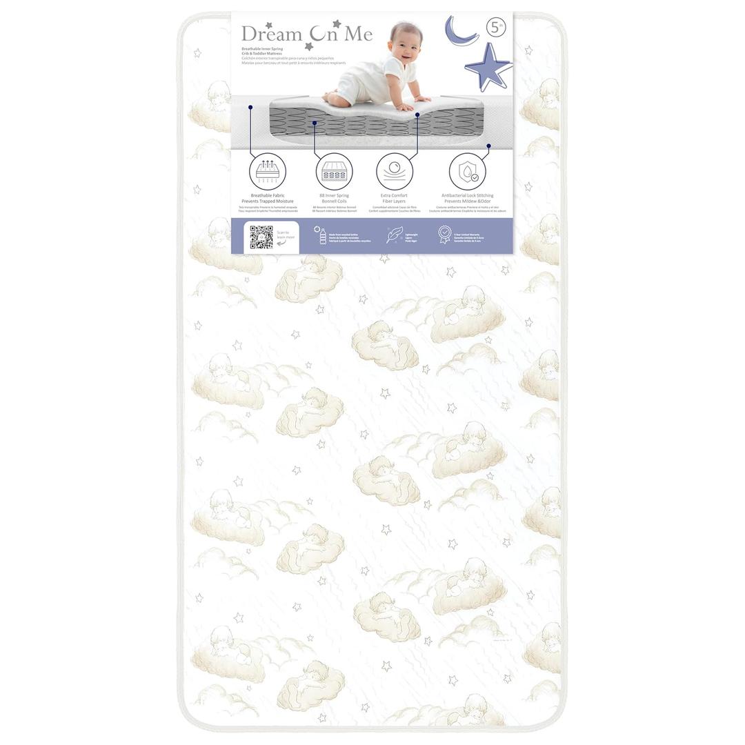Dream On Me Twilight 5 2-in-1 Breathable Spring Coil Crib & Toddler Mattress Firm Infant Side & Plush Toddler Side, Reversible Design, Waterproof Vinyl Cover, GREENGUARD Gold & JPMA Certified