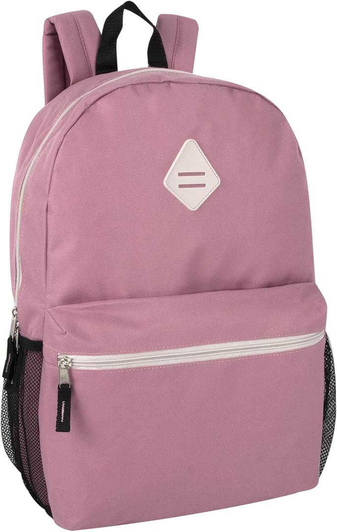 Large School Backpacks with Mesh Side Pockets  Classic 19 Inch Solid Color Backpacks for Kids, Men, Women, Travel (Pink & Blush)