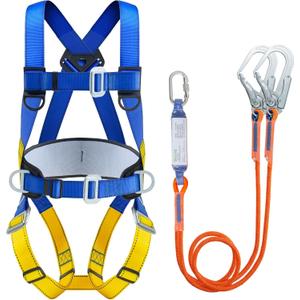 DIJJIG Universal Full Body Fall Protection Safety Harness with Dorsal D-Ring and Mating Buckle Legsroofing harness construction harness ANSI/ASSP Compliant,internal Shock Absorbing landyard&Hook