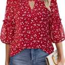 Timeson Women's Business Casual Tops 3/4 Sleeve Chiffon Blouses Office Work Shirts (Medium)