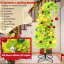 6FT 43PCS Large Artificial Christmas Tree Xmas Holiday Whimsical Pre-Lit Christmas Tree for Indoor & Outdoor Christmas Party Decor with 100 LED String Lights & 41 Balls for Home Office Bendable