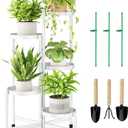 5 Tier Metal Plant Stand Indoor, Rotatable Corner Plant Shelf Outdoor, Tiered Flower Pot Display Stand, Multiple Plants Holder for Patio Living Room Balcony Garden Home Decor - White