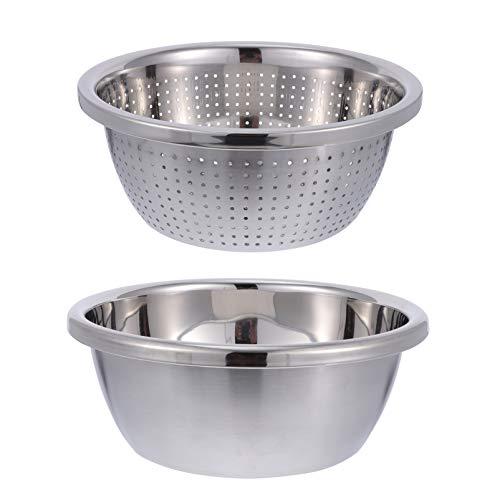 Dinnerware Sets Vegetable Strainer Bowl 2Pcs Stainless Steel Drain Basin Basket Vegetable Fruits Washing Bowl Strainer Basket