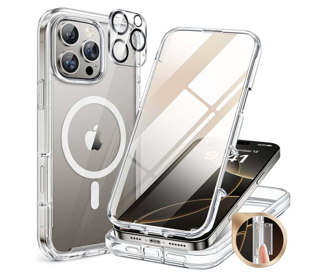 Miracase Magnetic for iPhone 16 Pro Case Full-Body Phone with Built-in Glass Screen Protector, [Compatible with MagSafe] Military Drop Proof 16 Pro Cover Bumper 6.3 inch, Clear