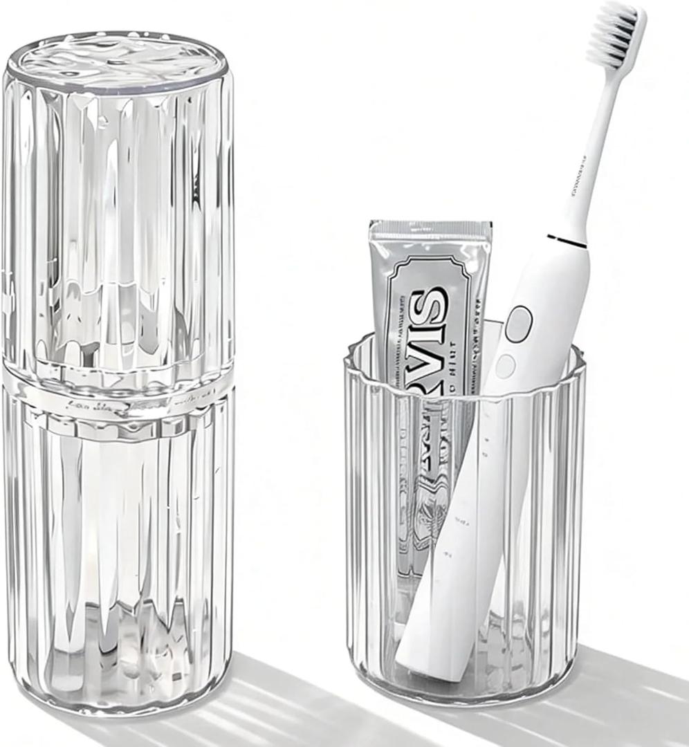 Travel Toothbrush Holder, 2-in-1 Portable Toothbrush Travel Case Cup, Dustproof Large Storage Toothbrush and Toothpaste Container for School Traveling Camping Business Trip Bathroom (Clear)