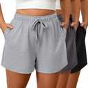 3 Pack Plus Size Women's Drawstring Sweat Shorts Athletic Workout Comfy Lounge Shorts with Pockets (XX-Large, Black, Dark Gray, Light Gray)