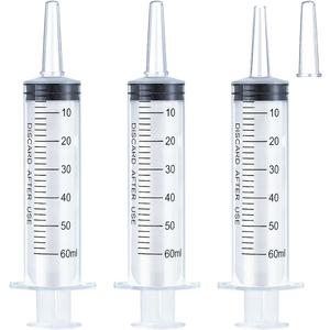 60ml Syringe for Liquid, Oral, Scientific Labs, Measurement, Dispensing, Catheter Tip with Cap- 3 Pack 60ml Syringes
