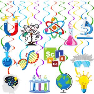 20pcs Science Party Hanging Swirls Science Birthday Party Decoration Chemistry Laboratory Themed Swirl Ceilings Hanging Streamers for Scientist Birthday Party Baby Shower Supplies