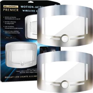 Motion Sensor Wireless Light 2 Sets Motion Activated Touchless Dimming Control Stick-Anywhere Closet Lights Stair Lights, Wall Lights for Hallway, Bathroom, Bedroom, Kitchen-AS SEEN ON TV