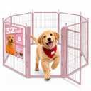 Freepet 32 Inch Pink Dog Playpen, 8-Panel Metal Pet Exercise Pen with Door, Foldable Indoor Outdoor Puppy Fence for Medium Dogs (Pink, 32inch)