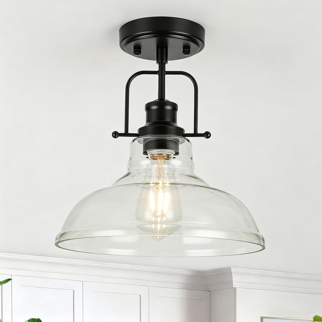 WILON Clear Glass Shade Semi Flush Mount Ceiling Light Matte Black 2 Pack