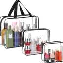 3 Pieces Large Clear Travel Bags for Toiletries, Waterproof Clear Plastic Cosmetic Makeup Bags, Transparent Packing Organizer Storage Bags (Black)