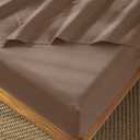 MooMee Fitted Bottom Sheet Only 100% Washed Cotton Linen Like Textured Breathable Durable Soft Comfy Deep Pocket Fits Mattress up to 17" (Brown, Queen)