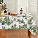 Horaldaily Christmas Tablecloth 60120 Inch Rectangular, Red House Deer Green Trees Washable Table Cover for Party Picnic Dinner Decor