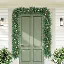 9FT Pre-Lit Artificial Christmas Garland with Dual Color LED Lights and Timer by Remote Control and Batteries Operated, Holiday Decorations, for Indoor Door Home Stairs Fireplaces Wall, Green Gold 9FT