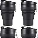 2PACK Collapsible Coffee Cup, 16 OZ 480ml Silicone Folding Camping Mug, Leak Proof BPA Free Portable Sport Bottle with Lids for hiking, Microwave & Dishwasher Safe (Black)