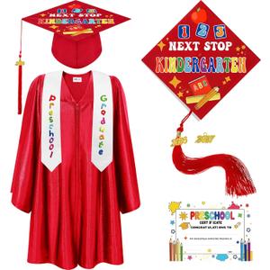 Bokon 4 Pcs 2026 Kindergarten Preschool Graduation Cap and Gown with Tassel Graduation Stole and Certificate for Toddler Kids