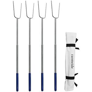 RAOMEIDE 32" Heavy Duty Hot Dog Roasting Sticks for Campfire, Smores Sticks for Fire Pit Long, Marshmallows Skewers (4 Pack)