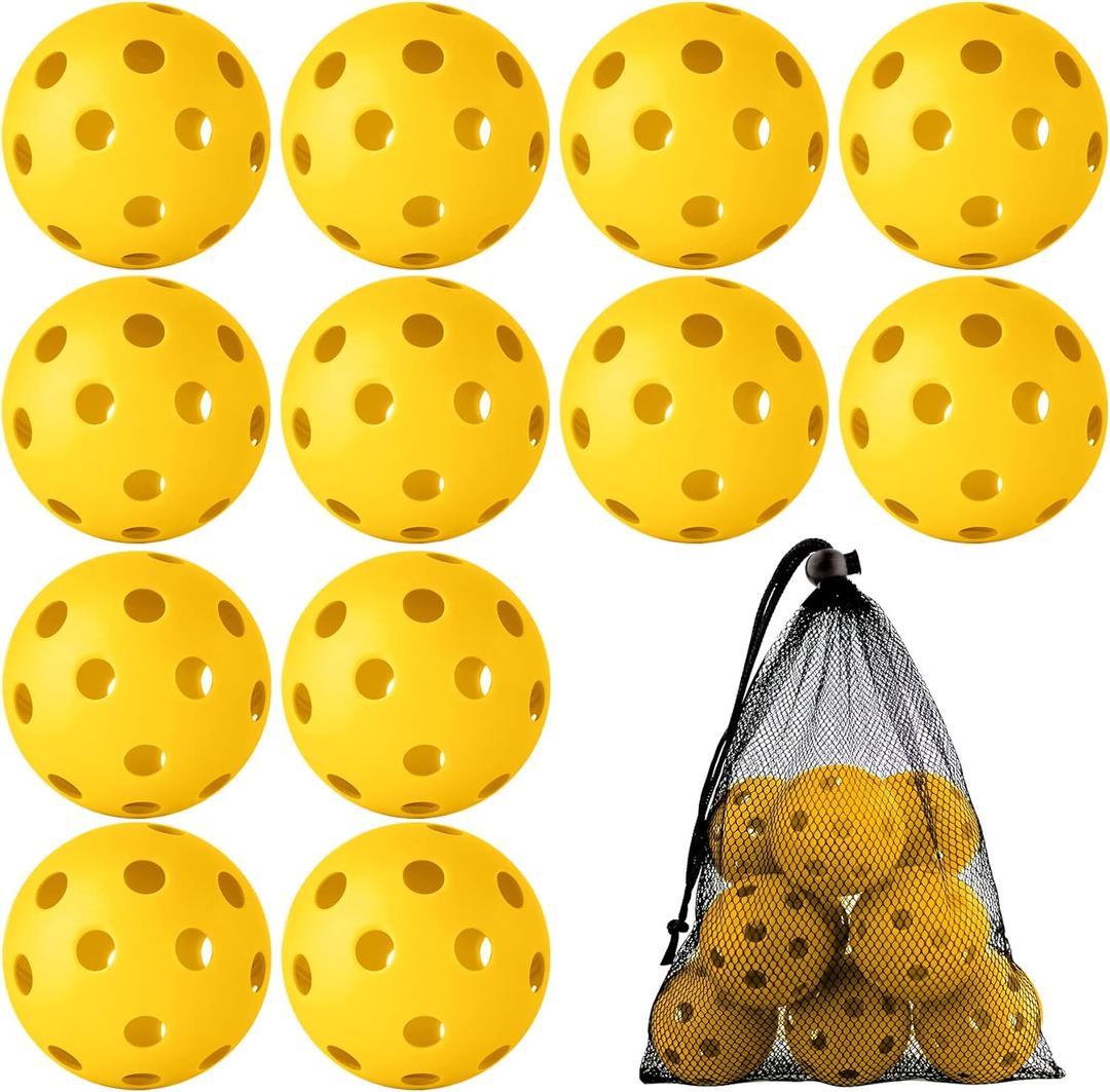 Coopay 12 Pack Plastic Baseballs Practice Training Balls Lightweight Hollow Softballs with a Drawstring Bag for Hitting Pitching Batting Training Indoor Outdoor Sport (Yellow)