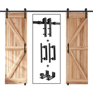 EaseLife 12 FT Double Sliding Barn Door Track and Handle Hardware Kit,Straight Pulley,Slide Smoothly Quietly,Easy Install (12FT Track Kit for 33"~36" Wide Double Door)