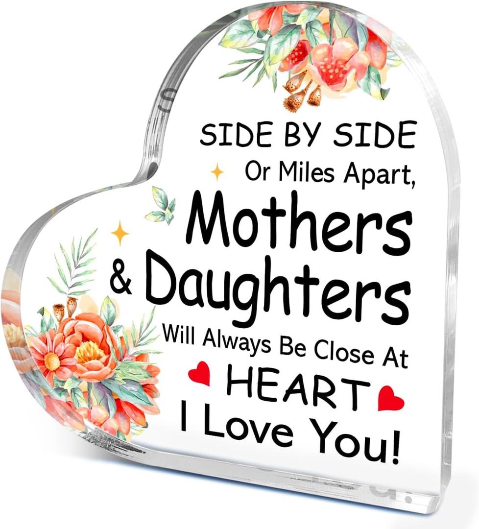 3 x Gifts for Mom from Daughter,Appreciation Gifts for Mom Birthday Thanksgiving Christmas,Always Be Closer At Heart Sign Acrylic Flowers Plaque 4.5x4.5 Inches