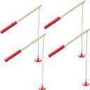 4 Pieces Magnetic Fishing Poles Wooden Magnet Fishing Rods Magnetic Fishing Games for Wooden Magnetic Fishing Games for Kindergarten Preschool Boys Girls