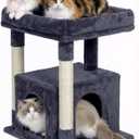 Cat Tree for Large Cat, 19 * 15.8in Large Perch Bed for Adult Cats, 23.6in Cat Tower with Scrathing Post, Cat Condo with 2-Door for Indoor Cats, Dark Gray