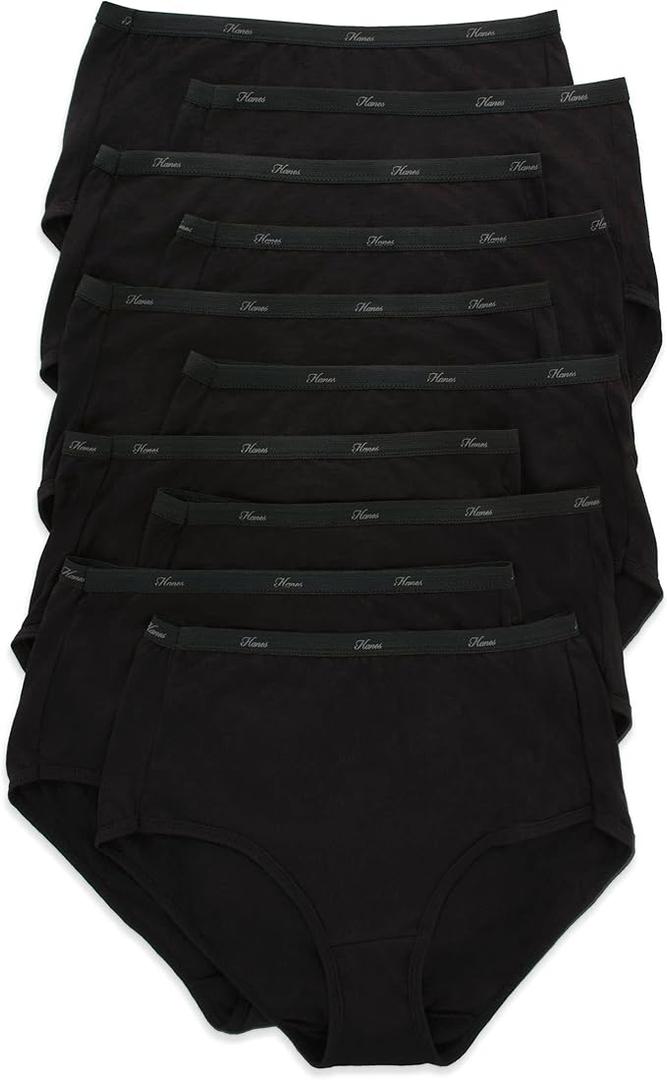 Hanes Womens Hi-cut Cotton Underwear, Value 10-pack, Assorted High-waisted Panties, All Black, 6 US