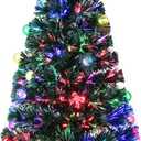 3ft Green Fiber Optic Christmas Tree,Prelit Artificial Tabletop mini Christmas Tree,Star,Butterfly and Ball Ornaments for Best Holiday Home Decorations