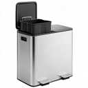 GarveeHome 2 x 8 gal Stainless Steel Double Trash Can with Lid for Kitchen, Large Dual Trash and Recycle Bin Combo, Step-on Kitchen Metal Garbage Cans, PP Inner Buckets, Liner Rim