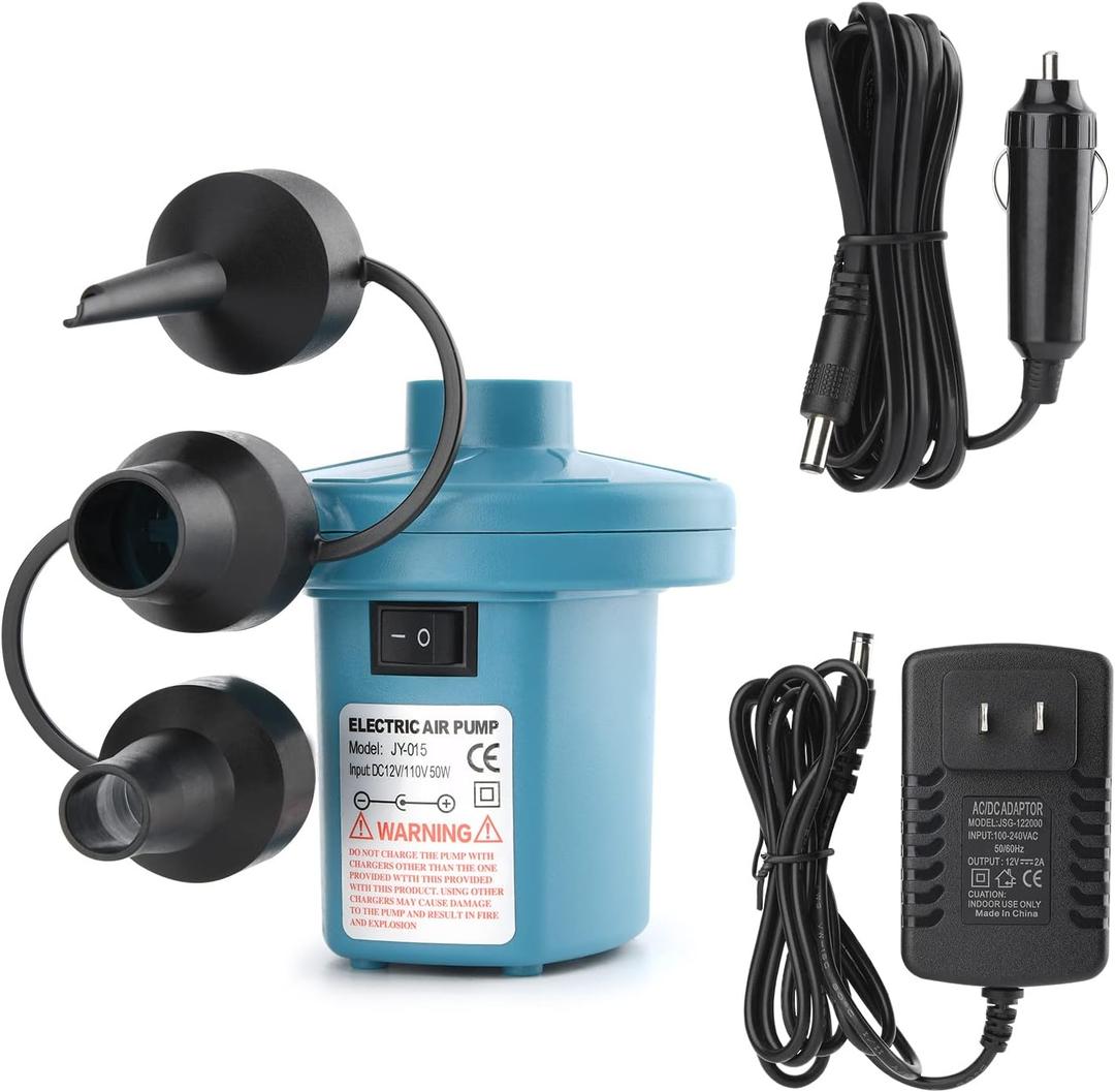 Bestrip Electric Air Pump, Air Pump for Inflatables Air Mattress Couch Pool FloatsInflatables Boat Raft Toys, AC/DC Pump (Blue)