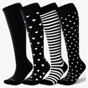 LEVSOX Viscose for Bamboo Compression Socks for Women&Men 20-30 mmHg Knee High Cute Support Socks for Nurses Pregnacy Travel (4 Pack)