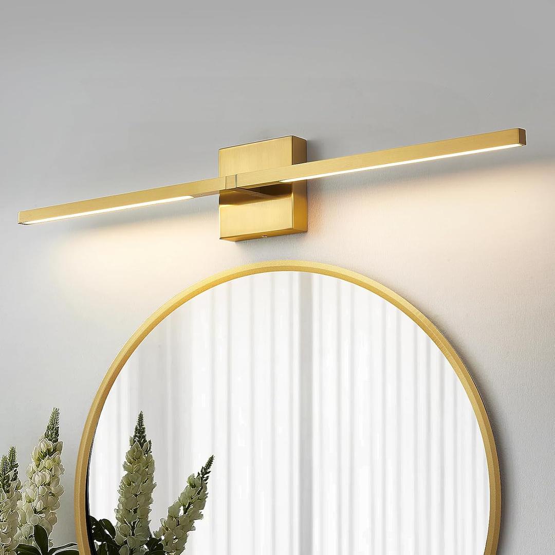 Gold Bathroom Vanity Light Fixtures - 30 inch Rotatable Modern LED Vanity Lights for Bathroom with 3500K Warm Light Brushed Bath Wall Sconce Over Mirror