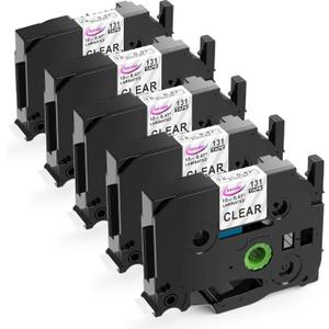 Anycolor TZe-131 TZ Tape 12mm 0.47 Laminated Clear Replacement for Brother P-Touch Label Tape Clear TZe131 TZ-131 Tape, Work with PTouch PT-D210 PTH110 PTD220 PTD410 PTD400 D600 Label Maker, 5-Pack (Black on Clear)