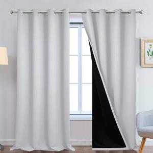 Yakamok 100% Blackout Curtains 108 Inches Long, 2 Thick Layers Thermal Insulated Curtain Panels for Bedroom, Full Light Blocking Drapes with Black Liner (52" Wide Each Panel, Light Grey, 2 Panels)