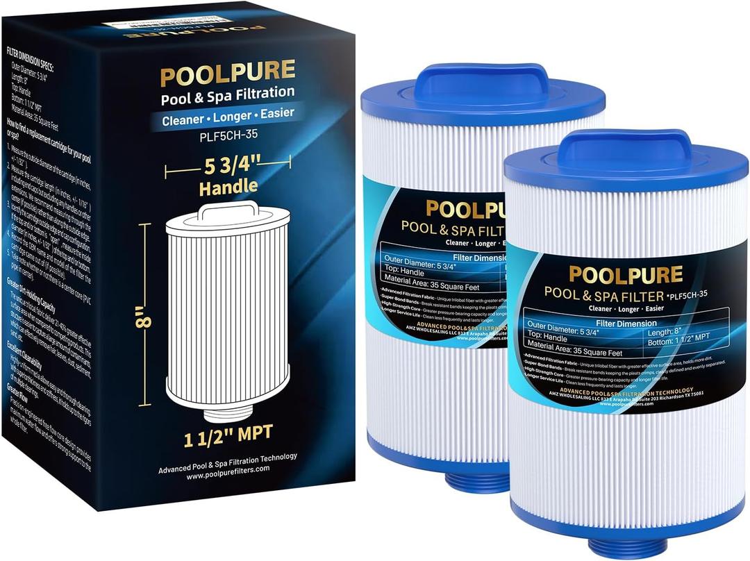 POOLPURE Replacement Filter for PMAX50P4, Unicel 5CH-35,Filbur FC-0300, Baleen AK-90109, Excel Filters XLS-526, Darlly 50353, Pure N Clean PC-0300, SD-00780, SD-00650 Filter Cartridge1 1/2" MPT (2)