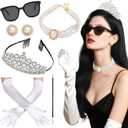 JeVenis 1920s Accessories Costume Gloves Sunglasses for Women Halloween Costume Pearl Pendant Necklace Earrings