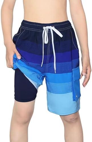 Boys Swim Trunks Compression Liner 9 Inch Board Shorts Quick Dry Bathing Suit with Boxer Brief Swimwear, Size: 5-6 Years